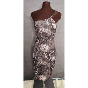 Missguided Tall‎ Slinky Dress Womens Sz4 Galaxy Moon Asymmetric Double Strap NWT